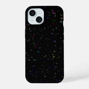 Coque iPhone 15 Étoiles scintillantes colorées dans un design noir