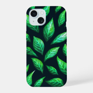 Coque iPhone 15 Étui à motif abstrait d'encre verte foncée-