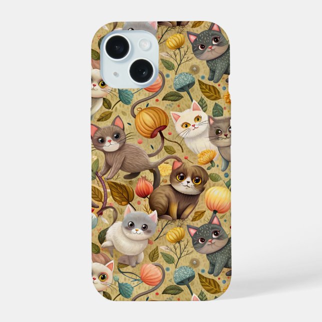 Coque iPhone 15 Étui Chats Mignons Adorables (Verso)