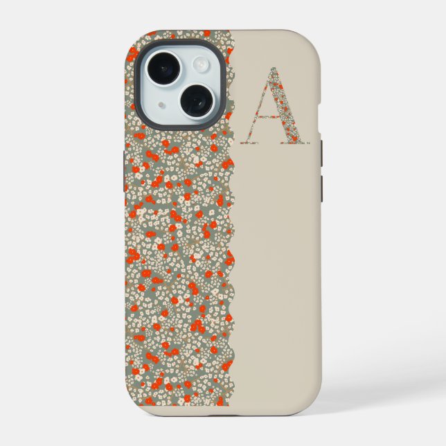 Coque iPhone 15 Étui Classy Pretty MONOGRAM A BEIGE FLORAL Case-Ma (Verso)