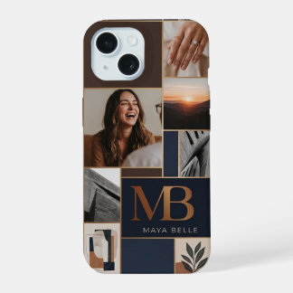 Coque iPhone 15 Étui de Collage Photo Monogramme Chic