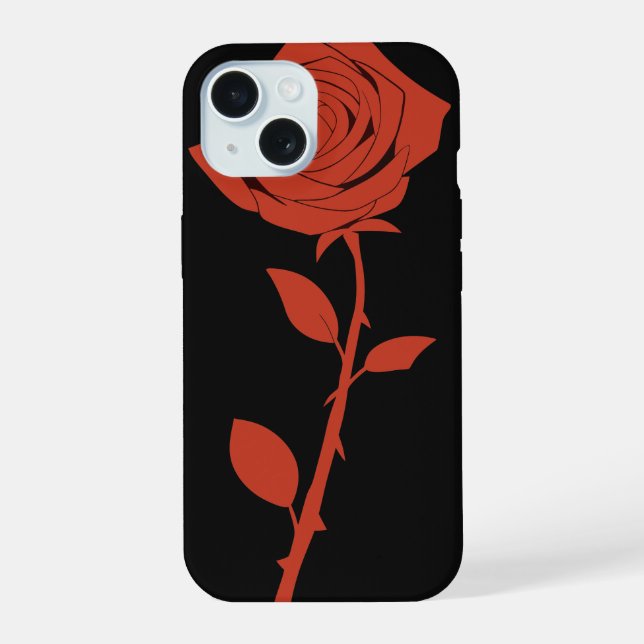 Coque iPhone 15 Étui de fleur de rose rouge (Verso)