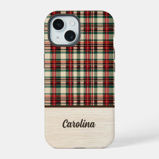 Coque iPhone 15 Étui de téléphone à carreaux de Noël | Nom personn