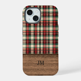 Coque iPhone 15 Étui de téléphone à carreaux tartan avec monogramm
