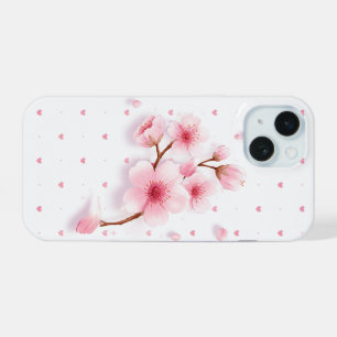Coque iPhone 15 Étui de téléphone à fleurs de cerisier rose.
