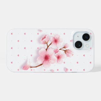 Coque iPhone 15 Étui de téléphone à fleurs de cerisier rose.