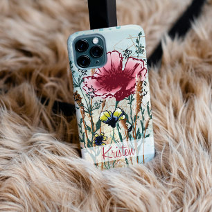 Coque iPhone 15 Étui de téléphone à fleurs sauvages en média mixte