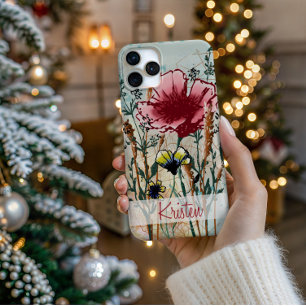 Coque iPhone 15 Étui de téléphone à fleurs sauvages personnalisé