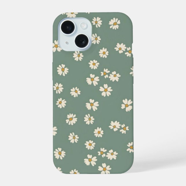 Coque iPhone 15 Étui de téléphone à fleurs vertes (Verso)
