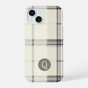 Coque iPhone 15 Étui de téléphone à monogramme classique à carreau