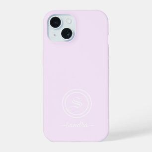 Coque iPhone 15 Étui de téléphone à monogramme lavande élégant per