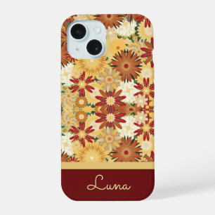 Coque iPhone 15 Étui de téléphone à motif floral chaud rétro perso