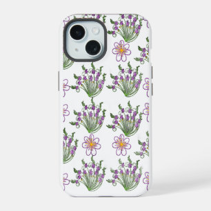 Coque iPhone 15 Étui de téléphone à motif floral violet néon