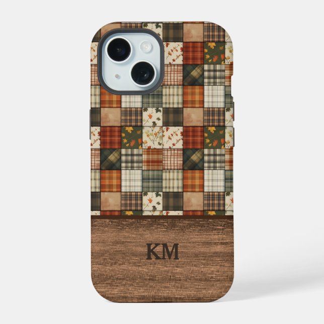 Coque iPhone 15 Étui de téléphone à motif patchwork d'automne | Pe (Verso)