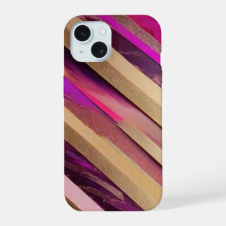 Coque iPhone 15 Étui de téléphone à rayures roses et or