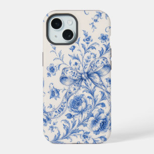 Coque iPhone 15 Étui de téléphone à ruban floral en chinoiserie bl