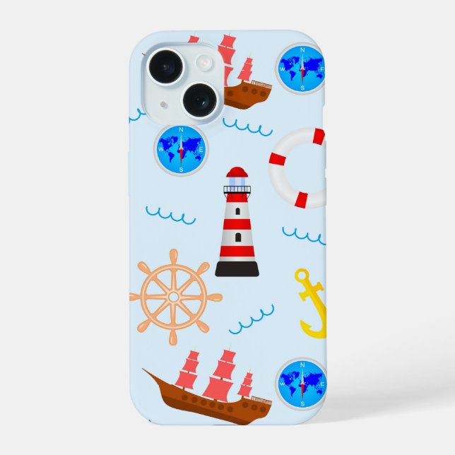 Coque iPhone 15 Étui de téléphone à thème nautique (Verso)