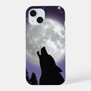 Coque iPhone 15 Étui de téléphone avec un loup hurlant à la pleine