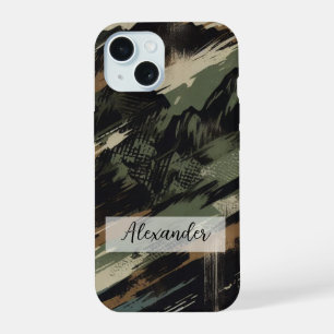 Coque iPhone 15 Étui de téléphone camouflage avec silhouette de mo