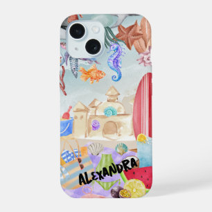 Coque iPhone 15 Étui de téléphone Collage de plage, Océan et ambia