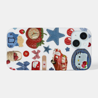 Coque iPhone 15 Étui de téléphone Collage Rouge Bleu Mignon Vintag