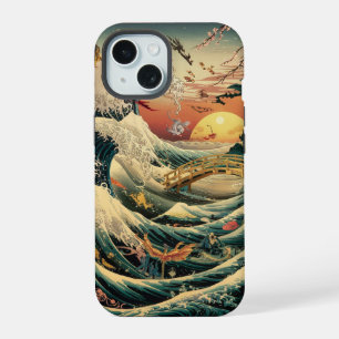 Coque iPhone 15 Étui de téléphone d'art japonais serein et oniriqu
