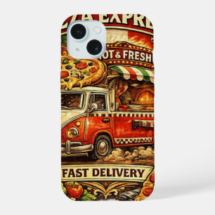 Coque iPhone 15 Étui de téléphone drôle Pizza Time – Conception po