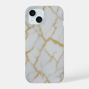 Coque iPhone 15 Étui de téléphone en marbre blanc et veines d'or