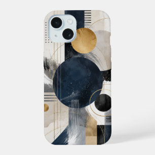 Coque iPhone 15 Étui de téléphone en or marine géométrique moderne