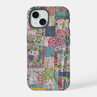 Coque iPhone 15 Étui de téléphone en patchwork vintage