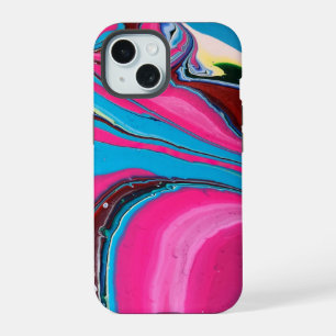 Coque iPhone 15 Étui de téléphone en peinture rose et bleu