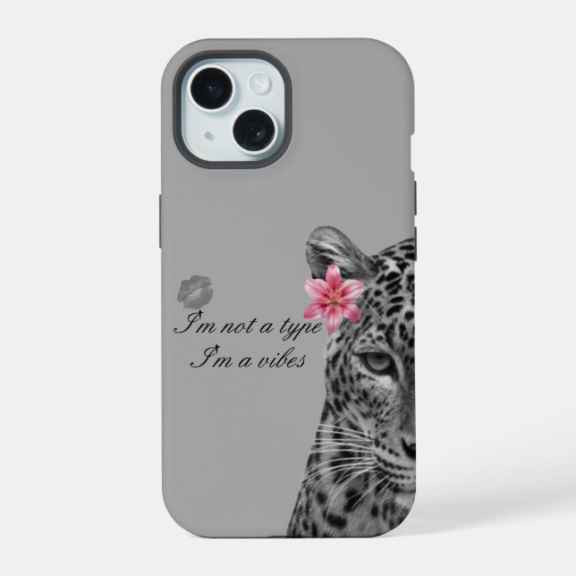Coque iPhone 15 Étui de téléphone esthétique Léopard Gris - Design (Verso)