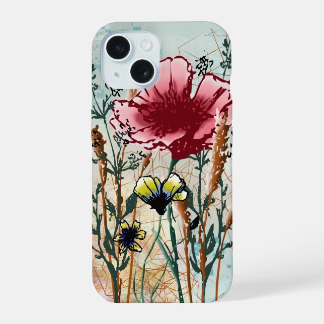 Coque iPhone 15 Étui de téléphone fleur sauvage multimédia (Verso)