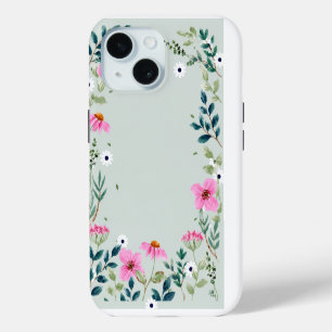 Coque iPhone 15 Étui de téléphone floral botanique rose aquarelle.