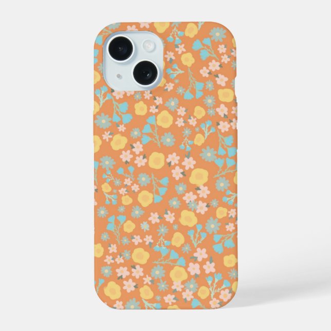 Coque iPhone 15 Étui de téléphone floral orange  (Verso)