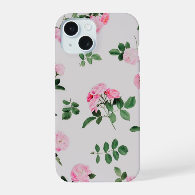 Coque iPhone 15 Étui de téléphone floral rose rose (Verso)