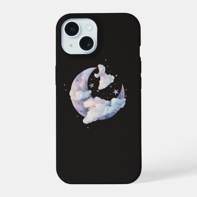 Coque iPhone 15 Étui de téléphone Lune et Nuages Rêveurs (Verso)
