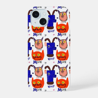 Coque iPhone 15 Étui de téléphone Meow Woof