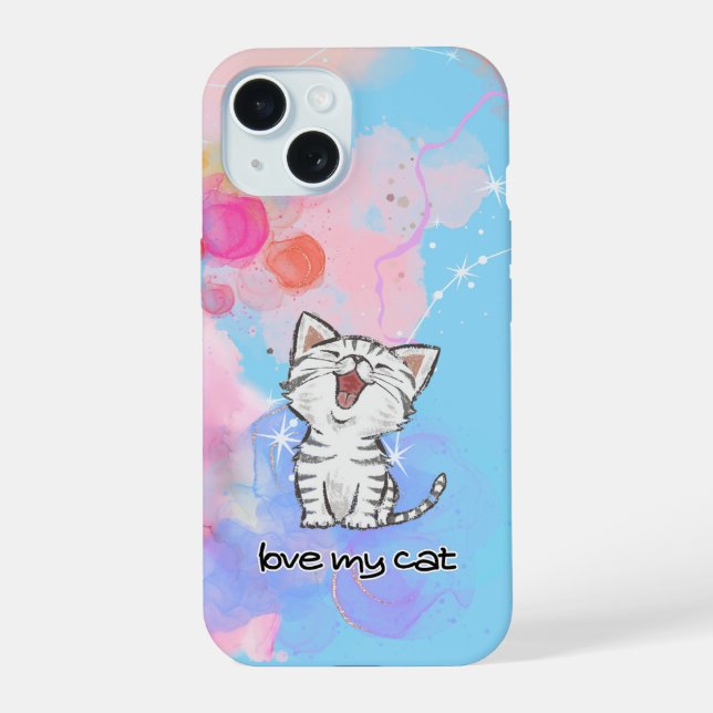 Coque iPhone 15 Étui de téléphone mignon chat (Verso)