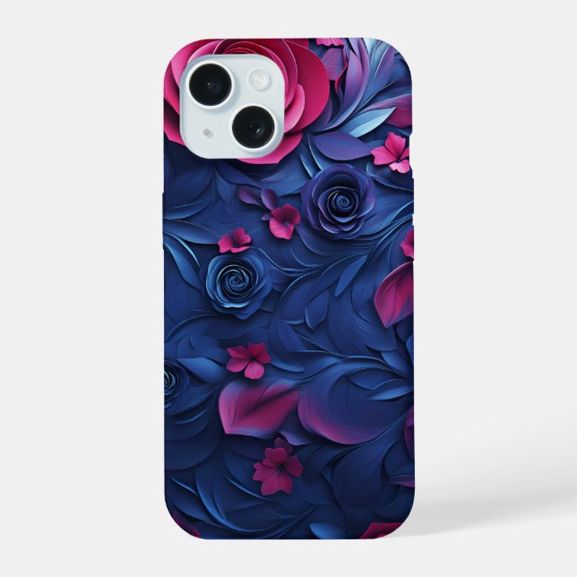 Coque iPhone 15 Étui de téléphone mockup iPhone avec texture flora (Verso)