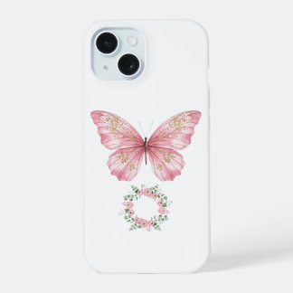 Coque iPhone 15 Étui de téléphone papillon aquarelle rose - Simple