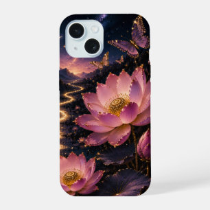 Coque iPhone 15 Étui de téléphone papillon lotus au clair de lune