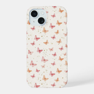 Coque iPhone 15 Étui de téléphone Papillons Aquarelle Rose - Flora