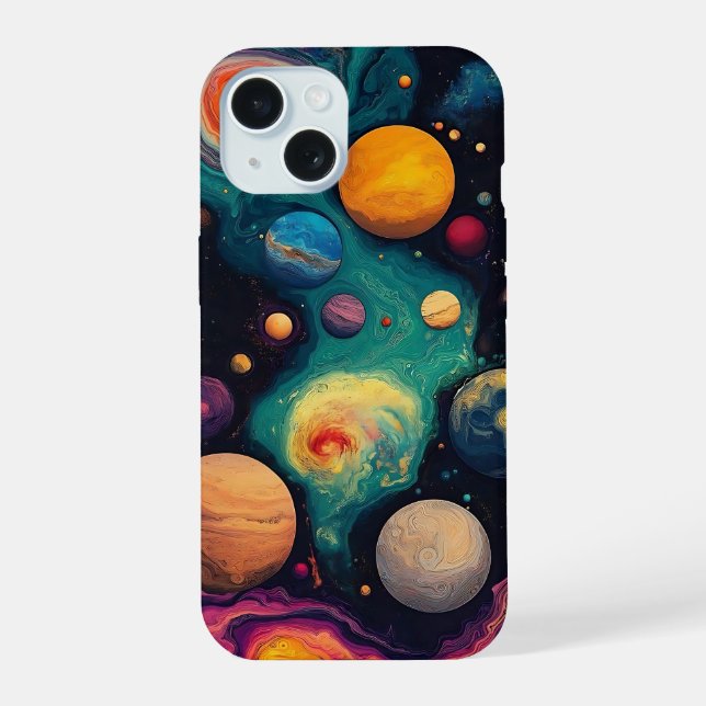 Coque iPhone 15 Étui de téléphone Planètes Cosmiques (Verso)