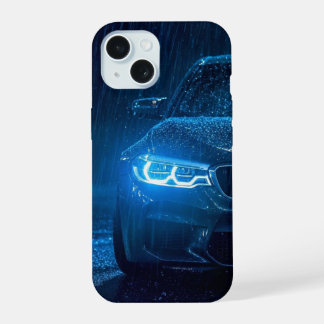 Coque iPhone 15 Étui de téléphone Pluie nocturne voiture de sport