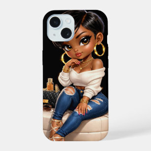 Coque iPhone 15 Étui de téléphone pour fille noire - Luxe esthétiq