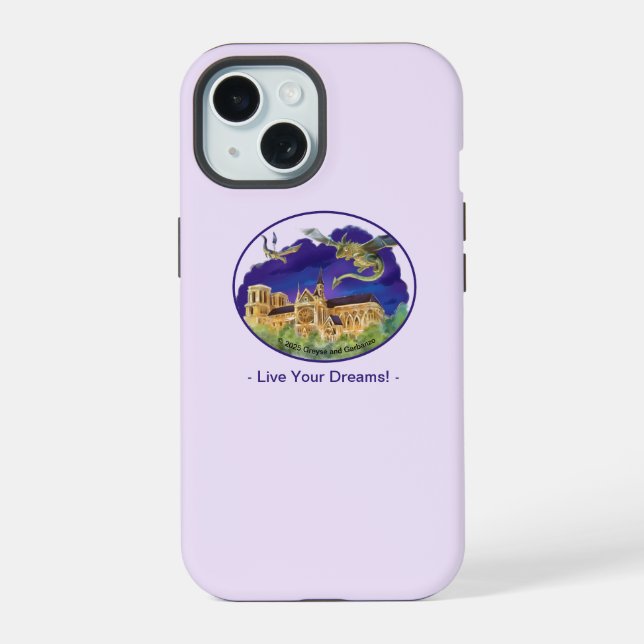 Coque iPhone 15 Étui de téléphone robuste Gargoyle Notre Dame - Pa (Verso)