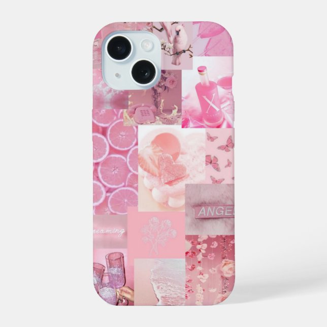 Coque iPhone 15 étui de téléphone rose esthétique (Verso)