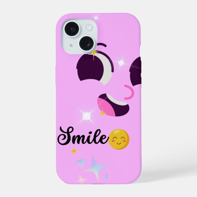 Coque iPhone 15 Étui de téléphone rose kawaii Smile (Verso)