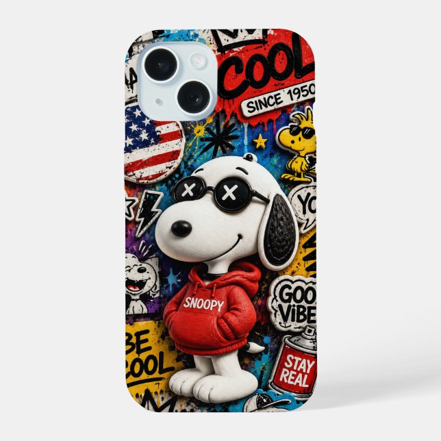 Coque iPhone 15 Étui de téléphone Snoopy Graffiti | Street Art de  (Verso)